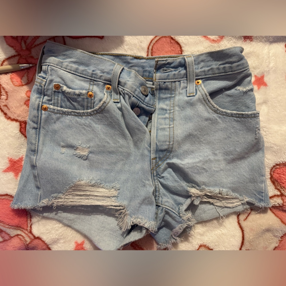 Levi's Light Blue Ripped Jean Shorts